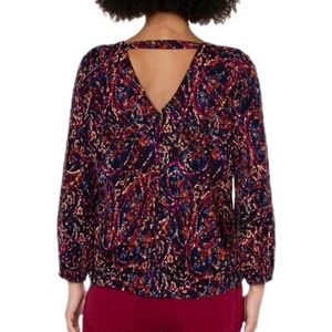 Liverpool Los Angeles Womens 3/4 Sleeve Double V-Neck paisley Woven Top Medium